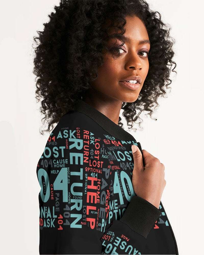 404 Error Page Text In Stop Sign Black Women's Bomber Jacket TeeSpect
