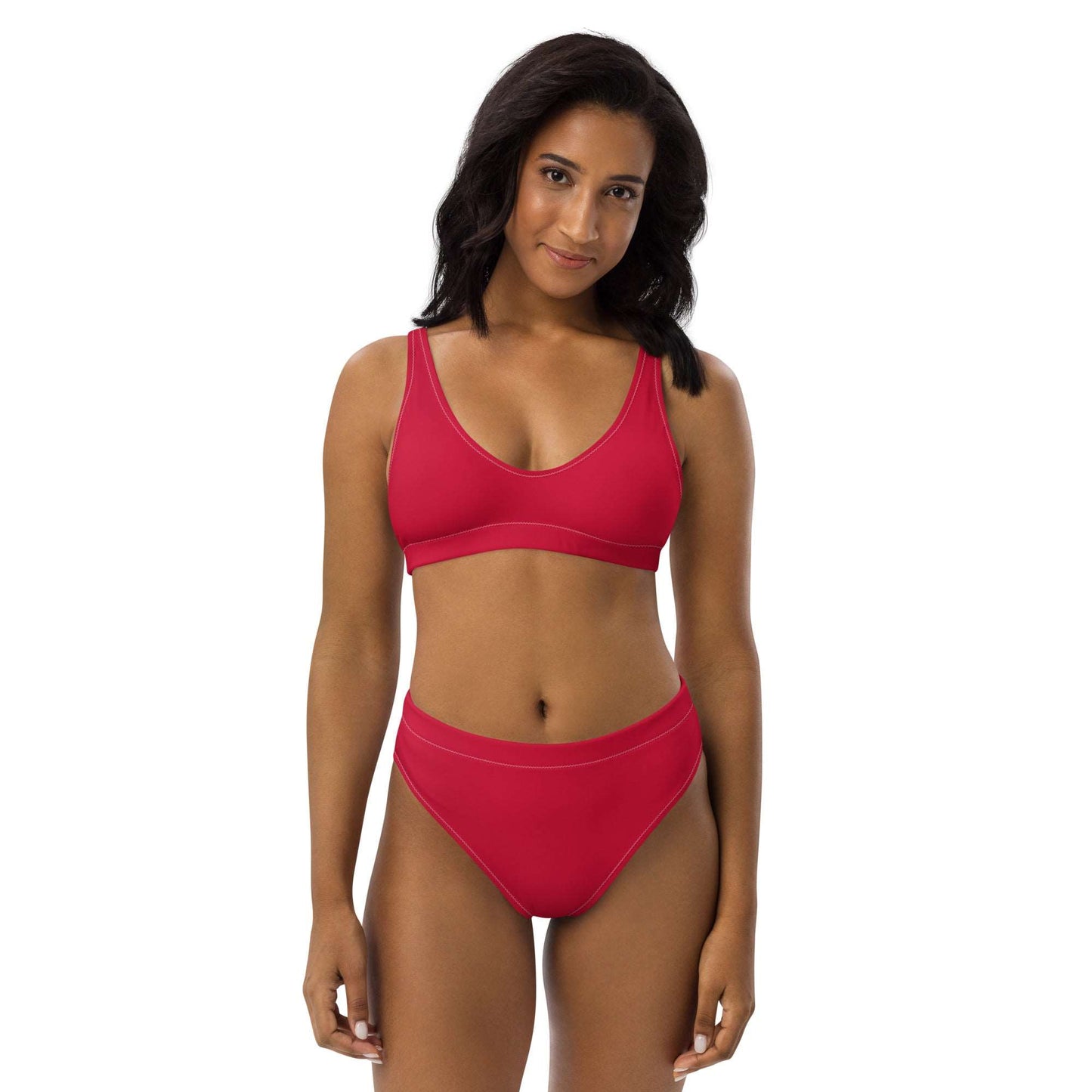 Cherry Red Recycled High-Waisted Bikini