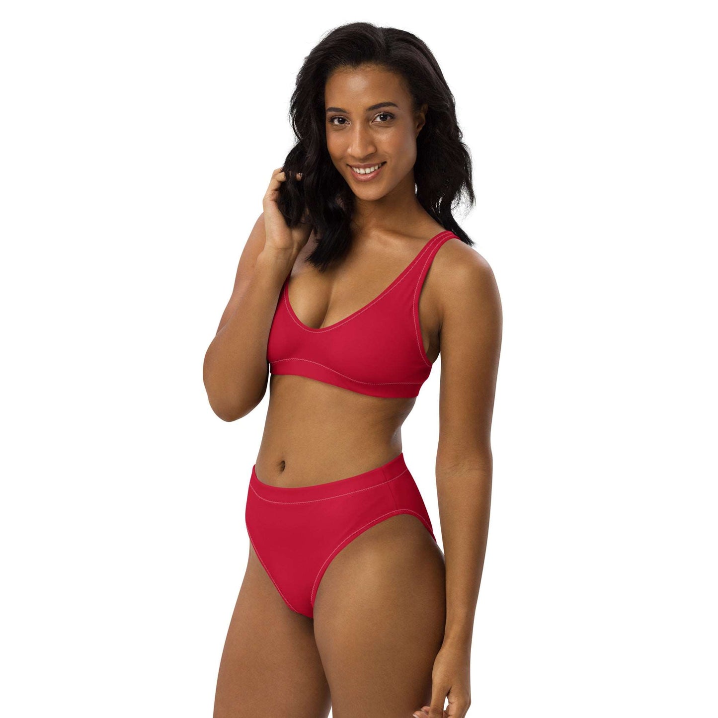 Cherry Red Recycled High-Waisted Bikini