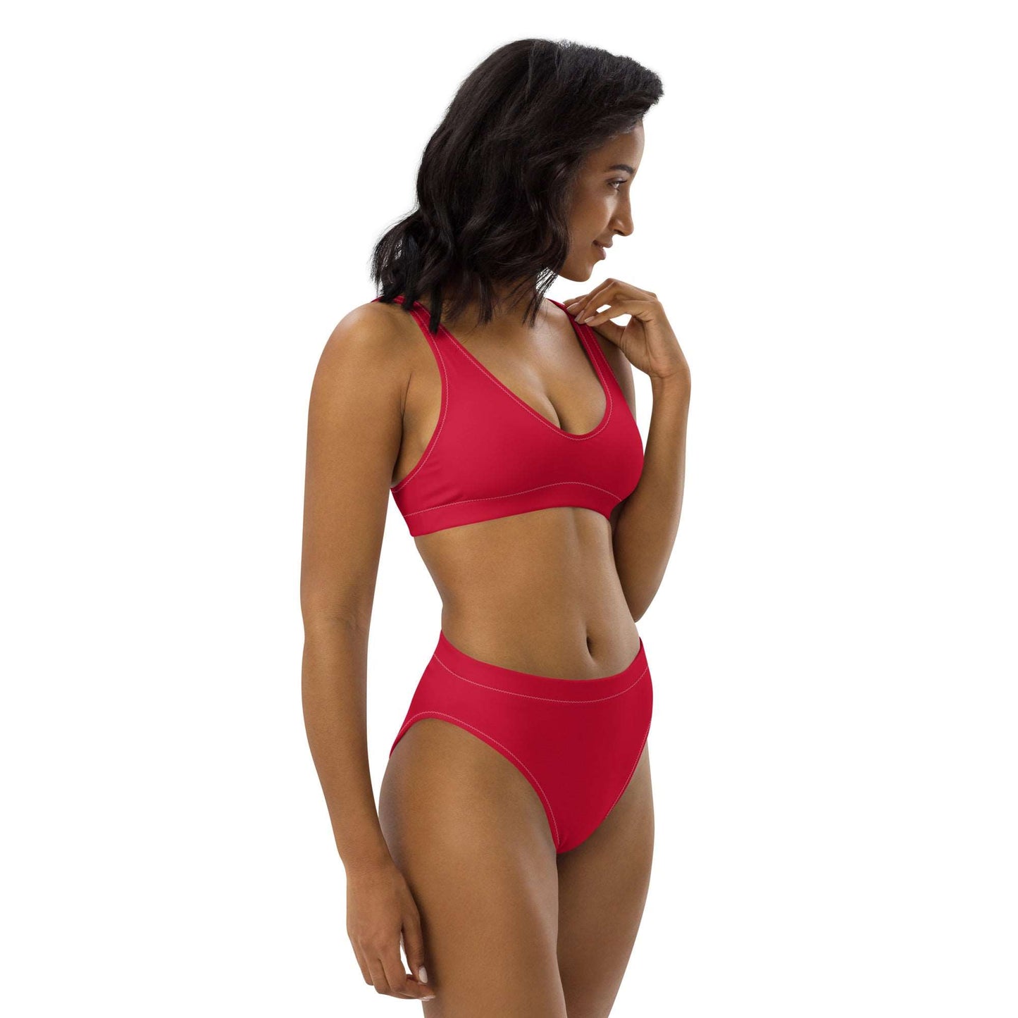 Cherry Red Recycled High-Waisted Bikini