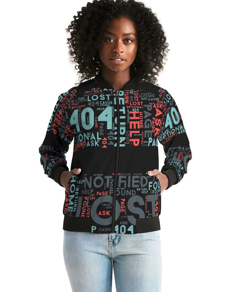 404 Error Page Text In Stop Sign Black Women's Bomber Jacket TeeSpect