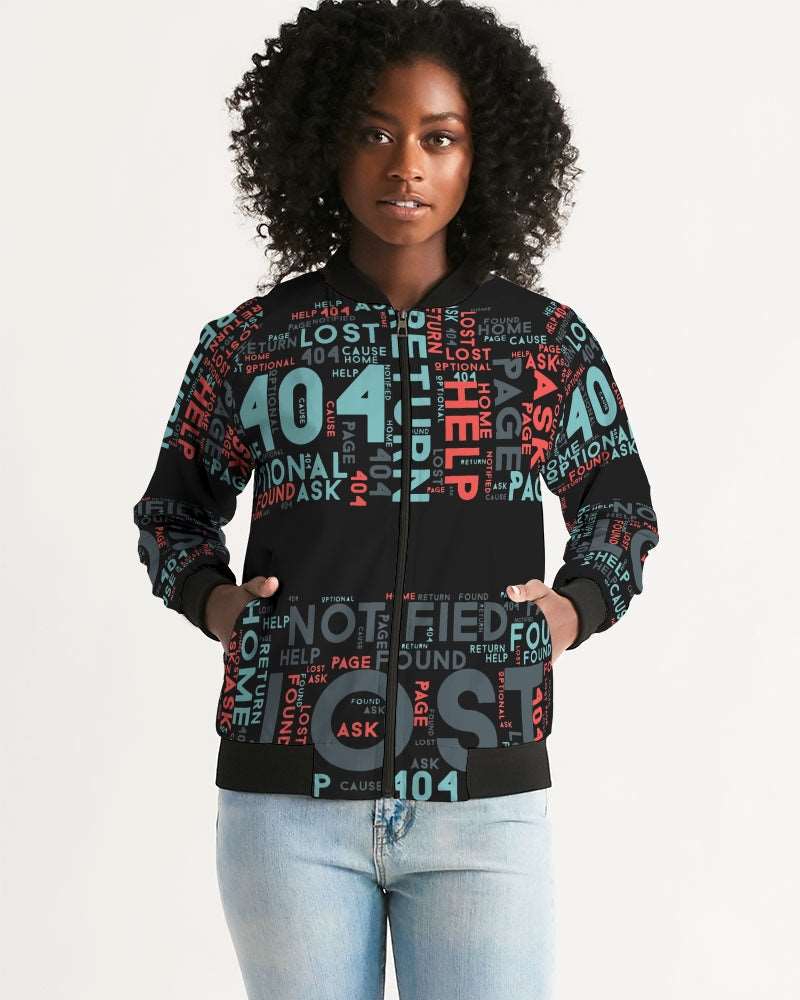 404 Error Page Text In Stop Sign Black Women's Bomber Jacket TeeSpect