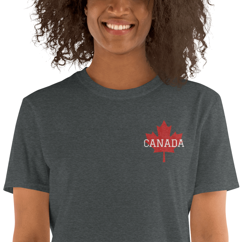 Bold CANADA Maple Leaf Embroidered Unisex Basic Softstyle Short-Sleeve T-Shirt TeeSpect