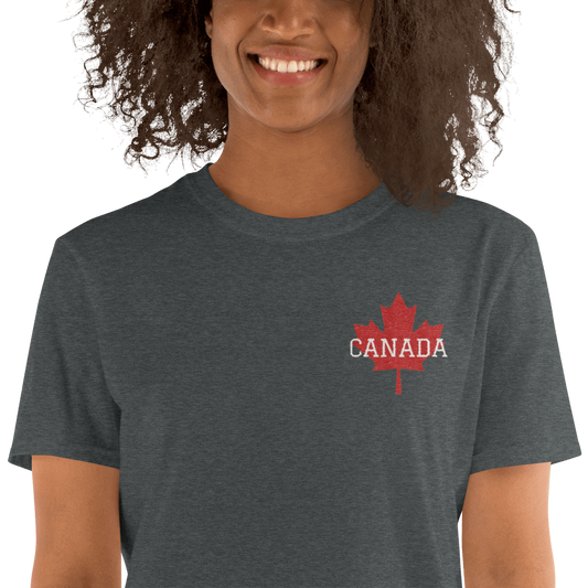 Bold CANADA Maple Leaf Embroidered Unisex Basic Softstyle Short-Sleeve T-Shirt TeeSpect