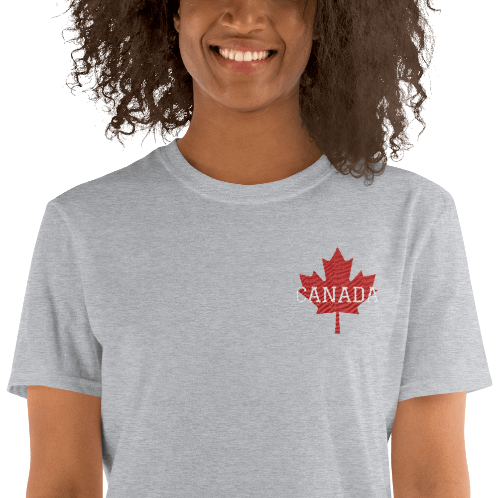 Bold CANADA Maple Leaf Embroidered Unisex Basic Softstyle Short-Sleeve T-Shirt TeeSpect