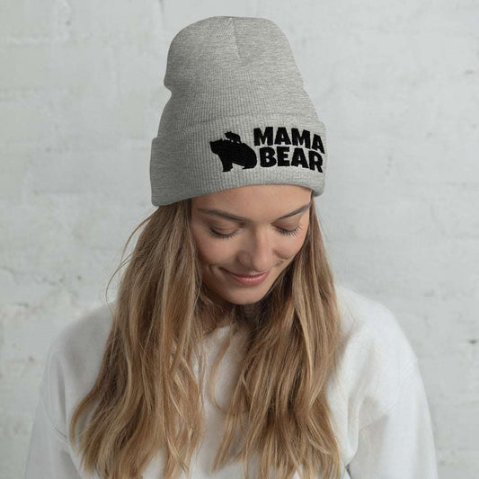 Bold MAMA BEAR Embroidery Cuffed Beanie TeeSpect