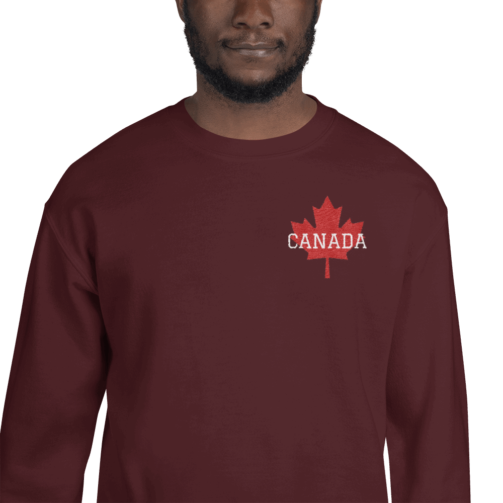 Bold CANADA Maple Leaf Embroidered Unisex Crew Neck Sweatshirt TeeSpect