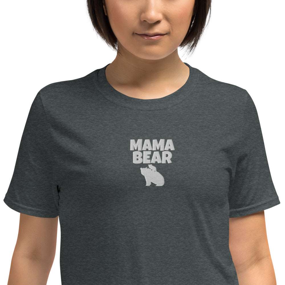 Bold Mama Bear Embroidered White Softstyle Short-Sleeve Unisex T-Shirt TeeSpect