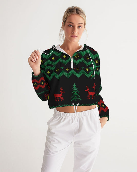 Christmas Merry Sweatshirt (Sweater) Black Women's Cropped Windbreaker TeeSpect