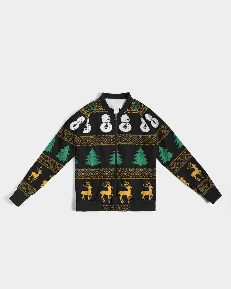 Snowman Tree Wonderland Black Women's Bomber Jacket TeeSpect