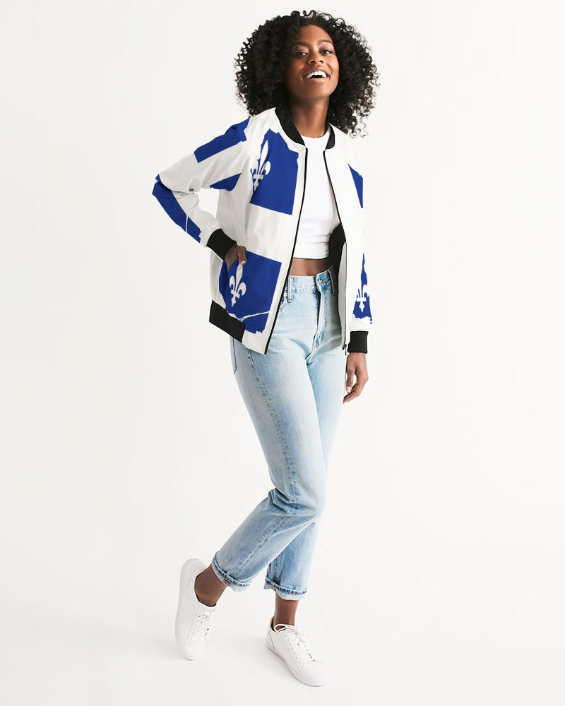 Quebec Map Flag - Drapeau Carte Québec (Fleurdelisé) Women's Bomber Jacket TeeSpect