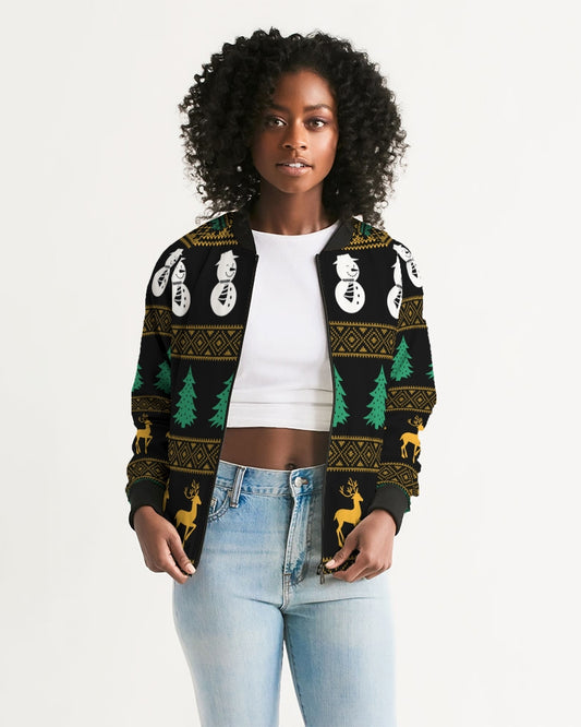 Snowman Tree Wonderland Black Women's Bomber Jacket TeeSpect