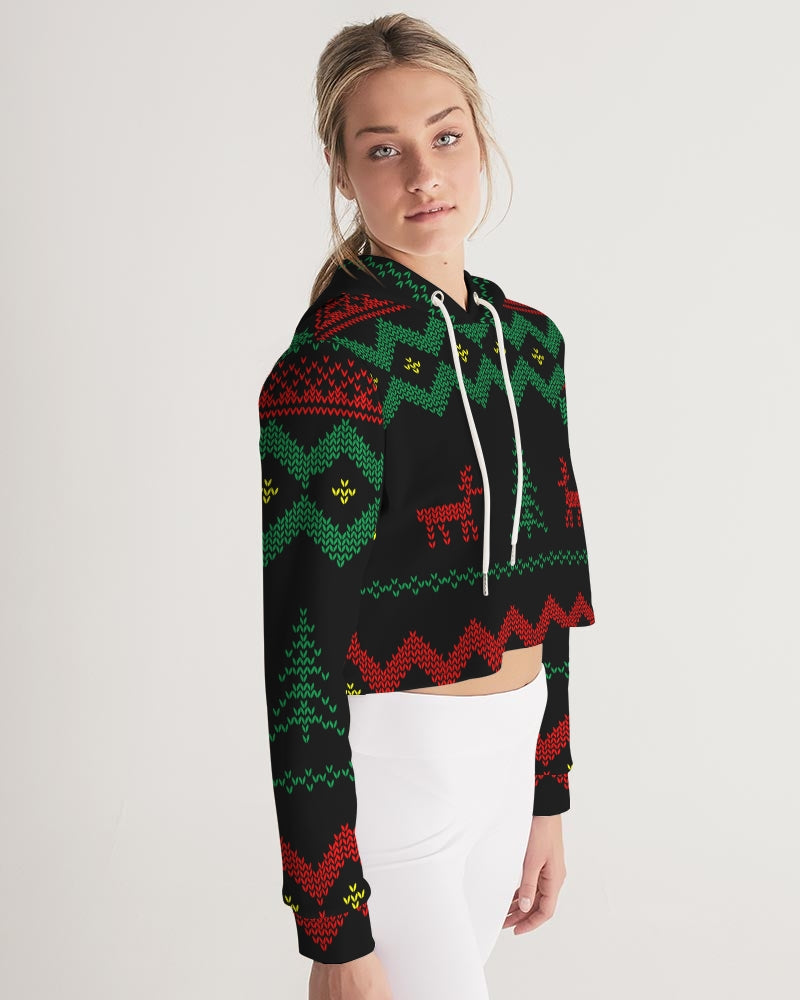 Christmas Merry Sweatshirt (Sweater) Black Women's Cropped Hoodie TeeSpect