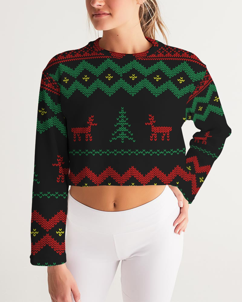 Christmas Merry Sweatshirt (Sweater) Black Women's Cropped Sweatshirt TeeSpect
