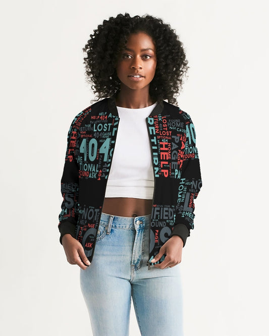 404 Error Page Text In Stop Sign Black Women's Bomber Jacket TeeSpect