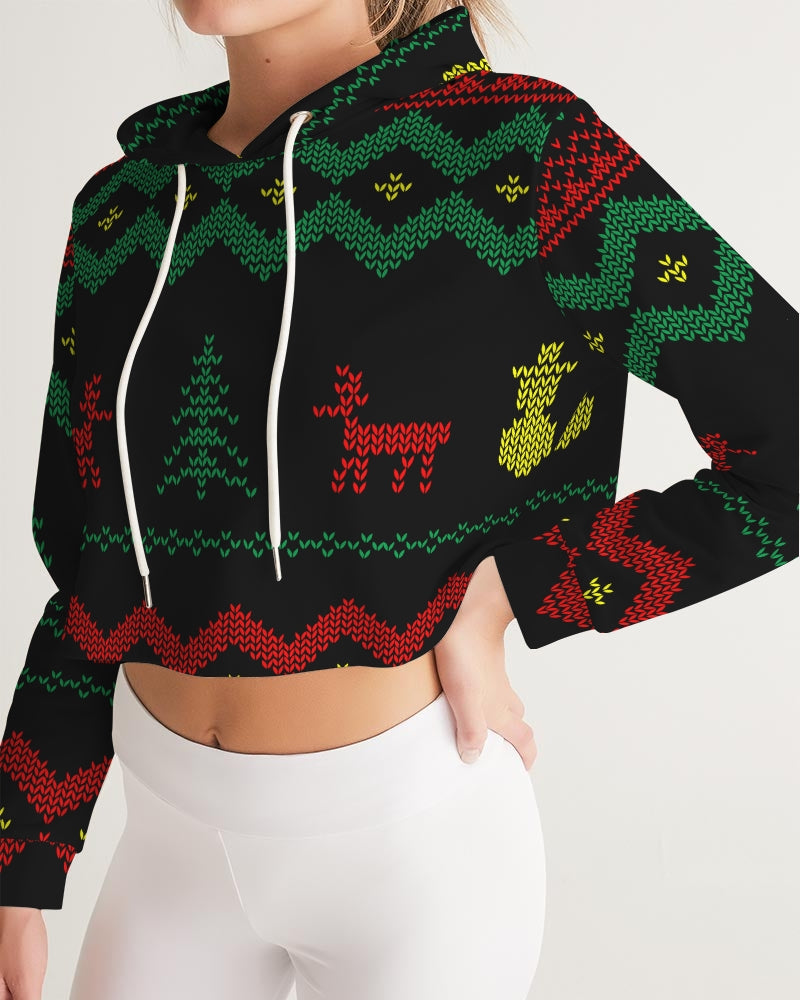 Christmas Merry Sweatshirt (Sweater) Black Women's Cropped Hoodie TeeSpect