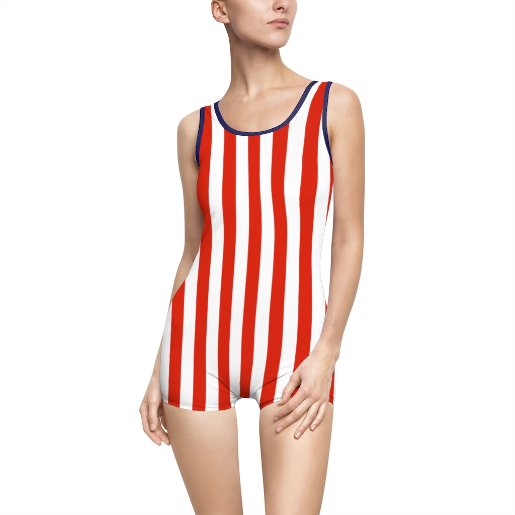 Striped Red Women's Vintage Swimsuit TeeSpect