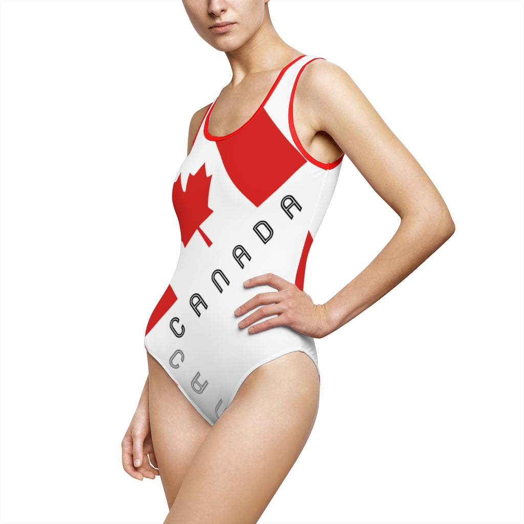 Women's Classic Elegant Maple Leaf Canada One-Piece White Swimsuit TeeSpect