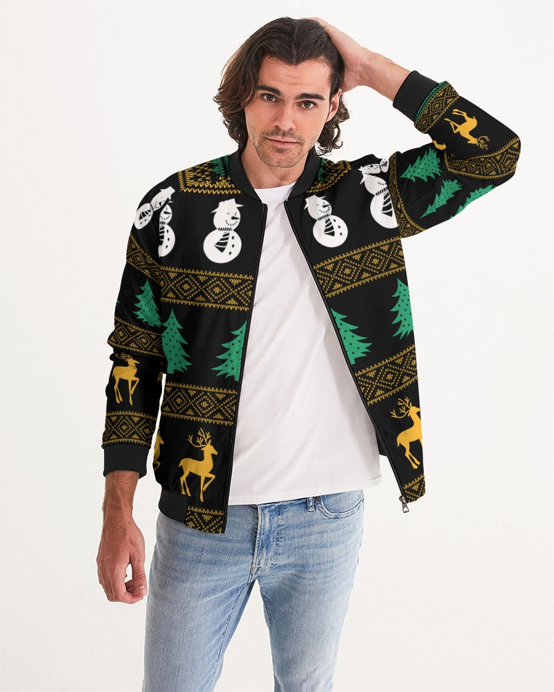 Snowman Tree Wonderland Black Men's Bomber Jacket TeeSpect