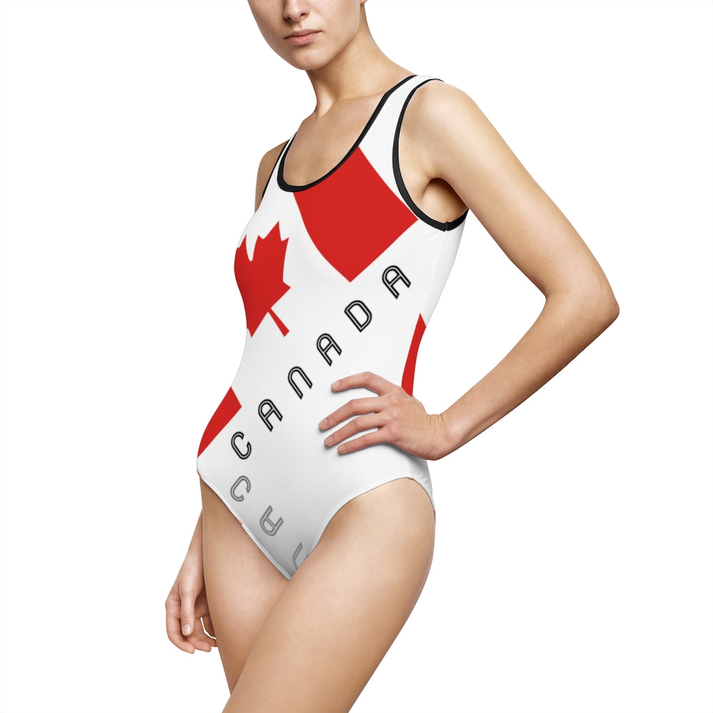 Women's Classic Elegant Maple Leaf Canada One-Piece White Swimsuit TeeSpect
