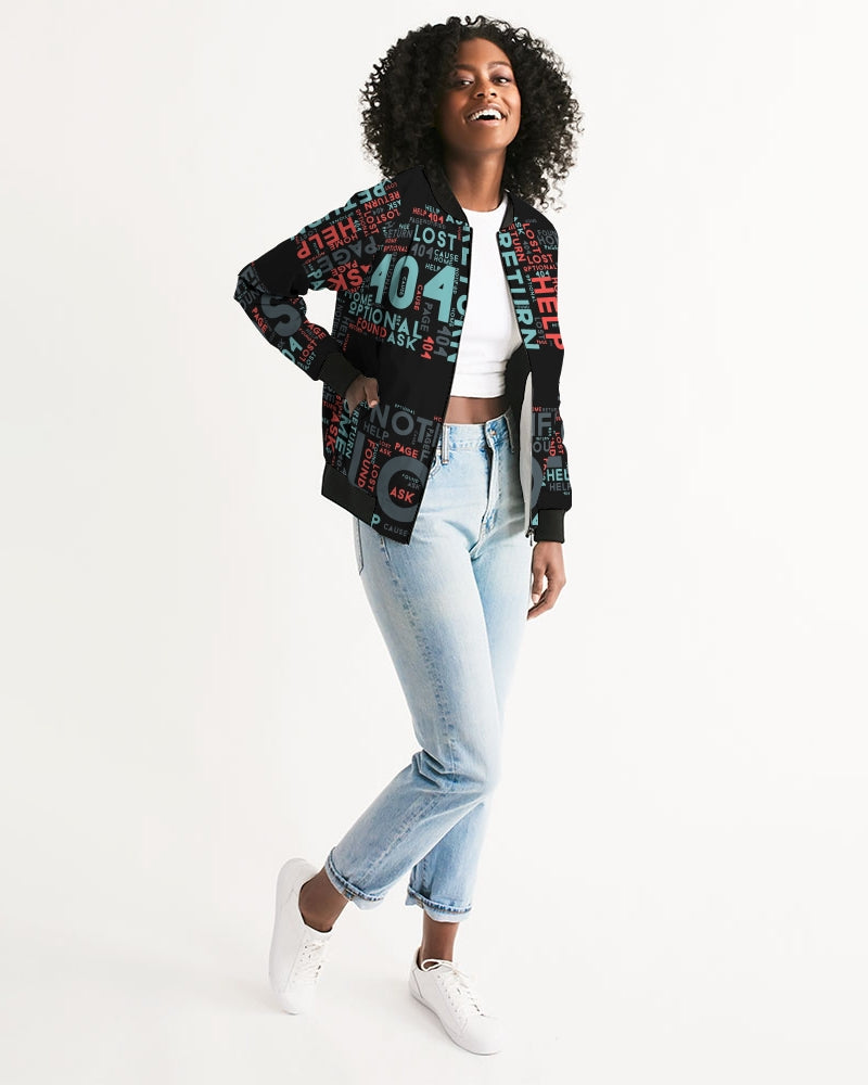 404 Error Page Text In Stop Sign Black Women's Bomber Jacket TeeSpect