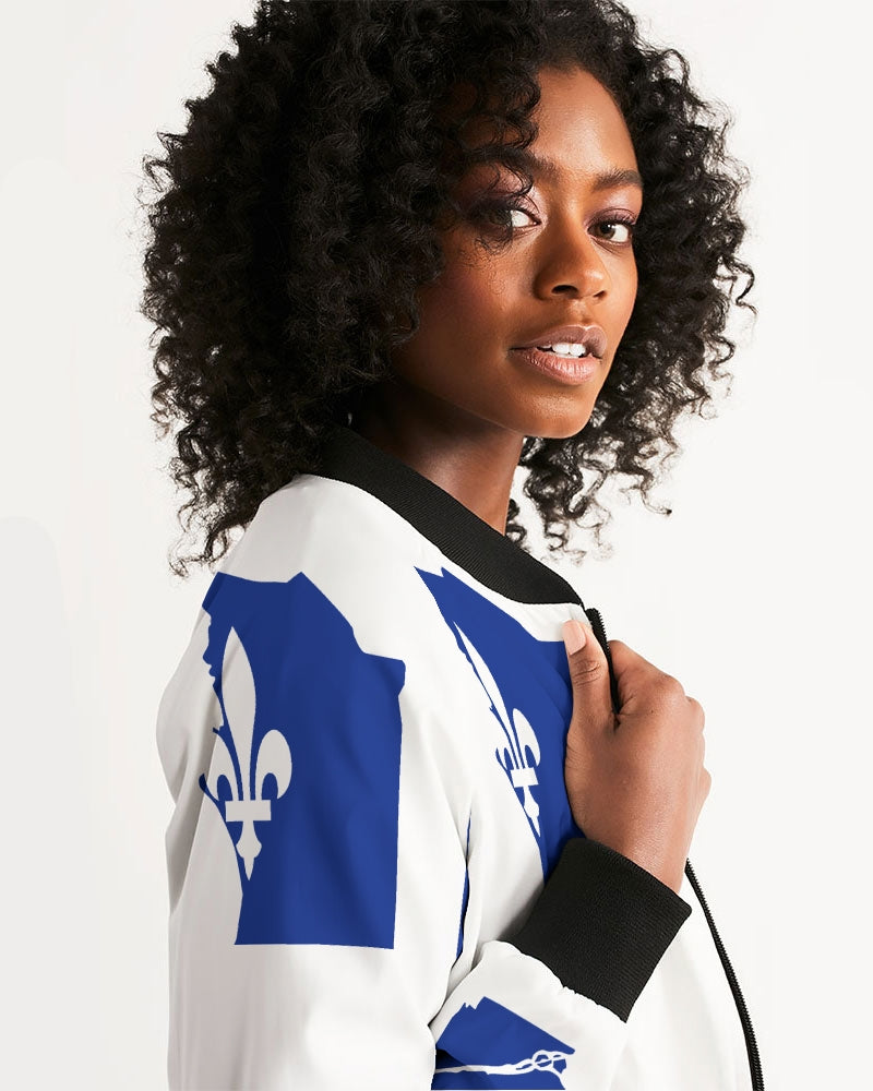 Quebec Map Flag - Drapeau Carte Québec (Fleurdelisé) Women's Bomber Jacket TeeSpect