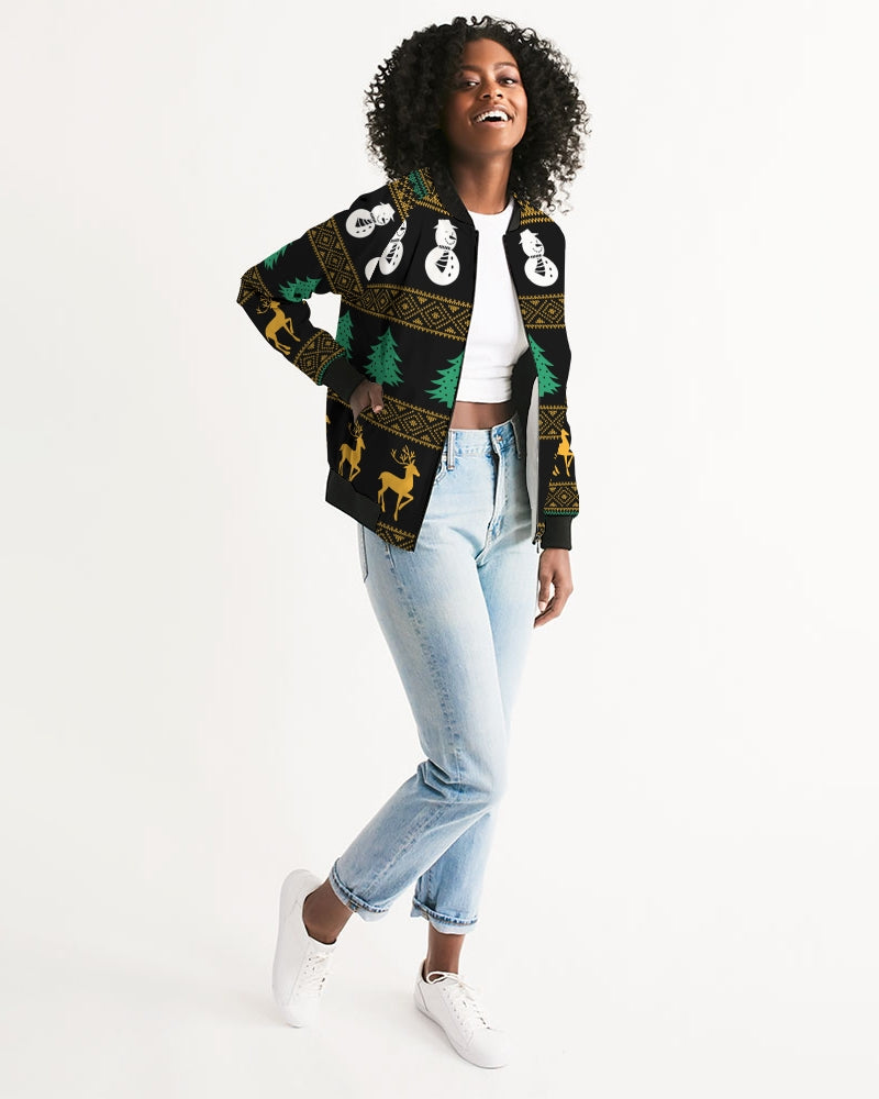Snowman Tree Wonderland Black Women's Bomber Jacket TeeSpect