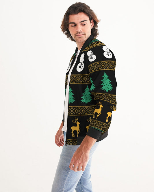 Snowman Tree Wonderland Black Men's Bomber Jacket TeeSpect