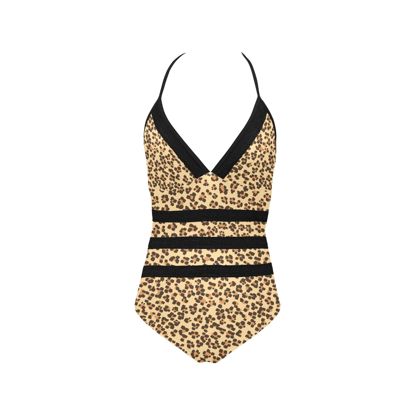 Bañador con estampado de leopardo en la banda de encaje