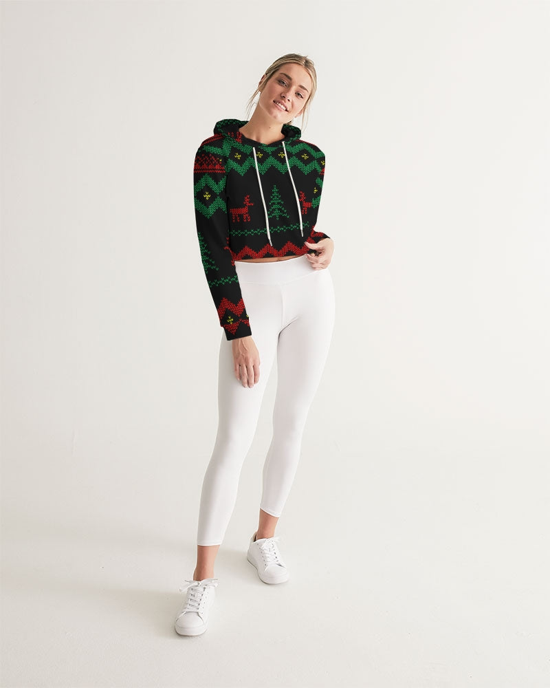 Christmas Merry Sweatshirt (Sweater) Black Women's Cropped Hoodie TeeSpect