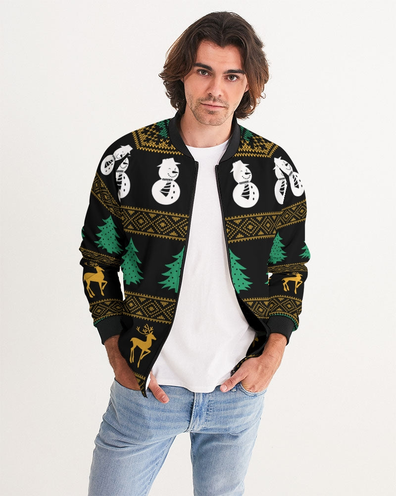 Snowman Tree Wonderland Black Men's Bomber Jacket TeeSpect