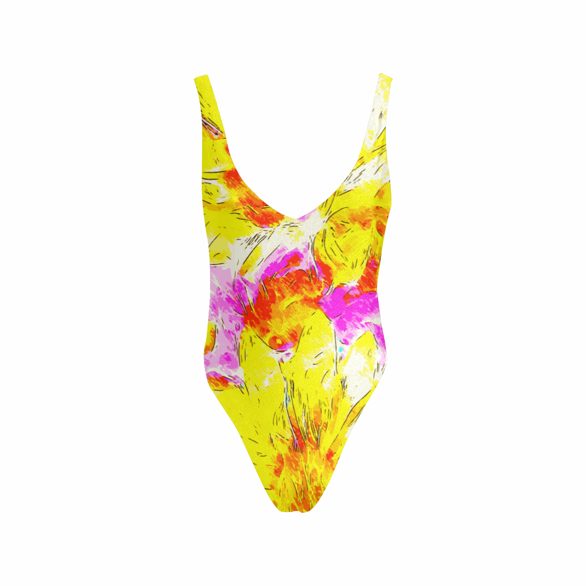 Floral Sketch Art Sexy Low Back One-Piece Swimsuit TeeSpect