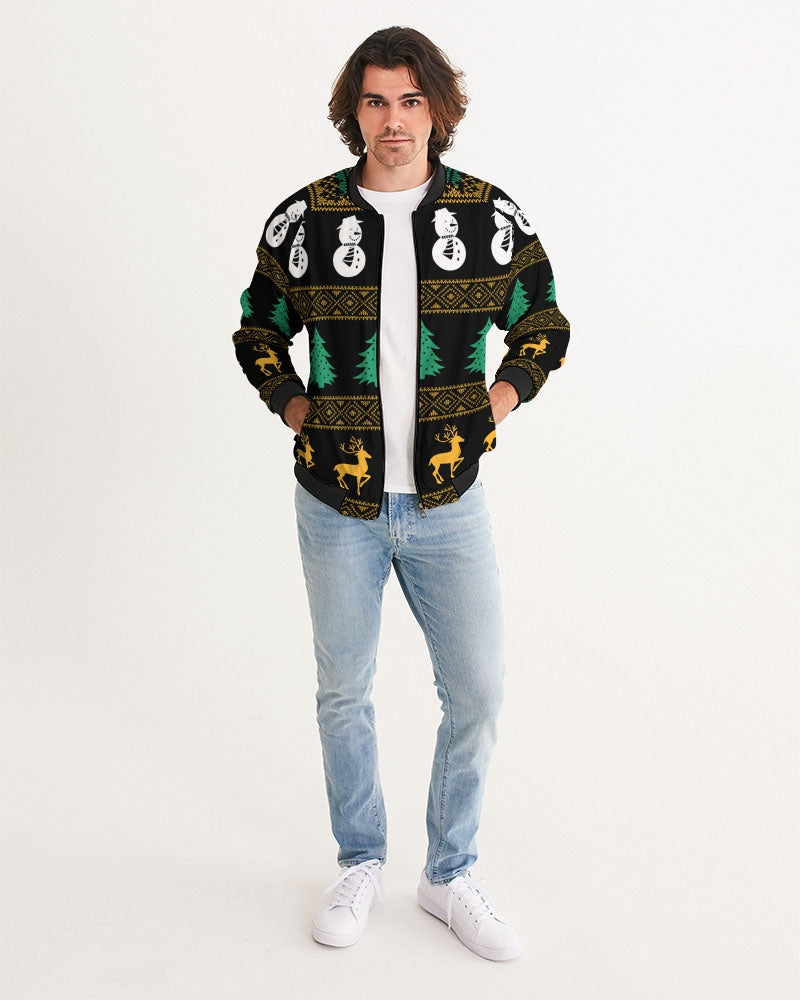 Snowman Tree Wonderland Black Men's Bomber Jacket TeeSpect