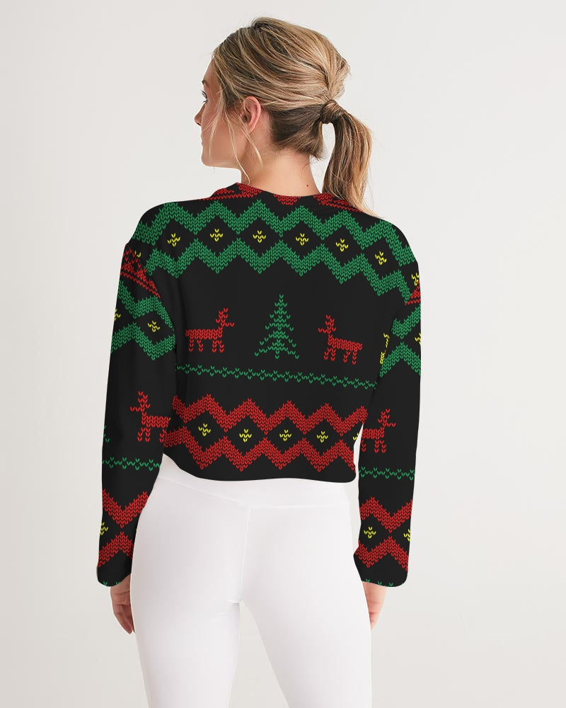 Christmas Merry Sweatshirt (Sweater) Black Women's Cropped Sweatshirt TeeSpect