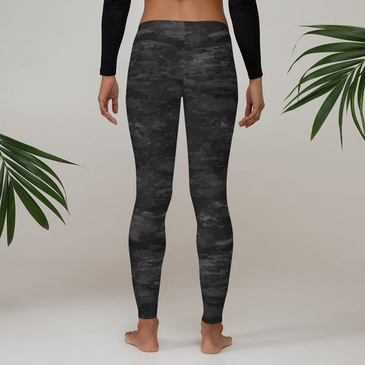 Textured Black Camouflage Leggings