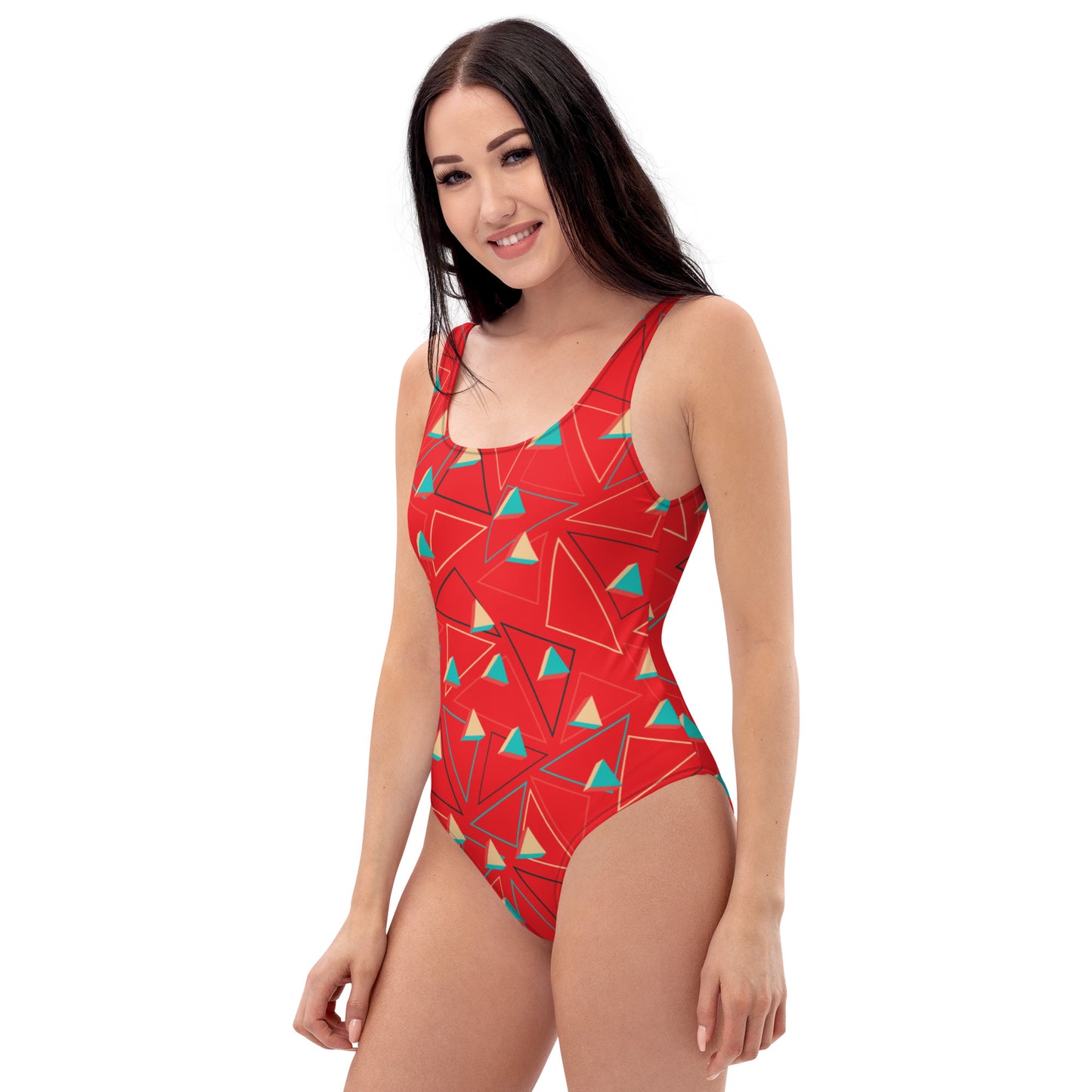 Triangular Candied Red One-Piece Swimsuit TeeSpect