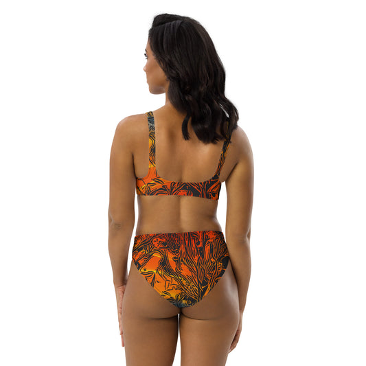 Grosvenor Night Orange Recycled High-Waisted Bikini