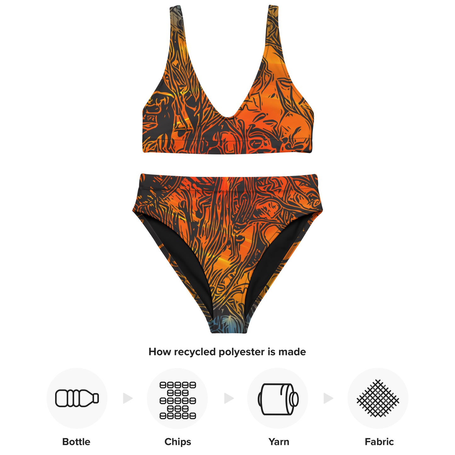 Grosvenor Night Orange Recycled High-Waisted Bikini