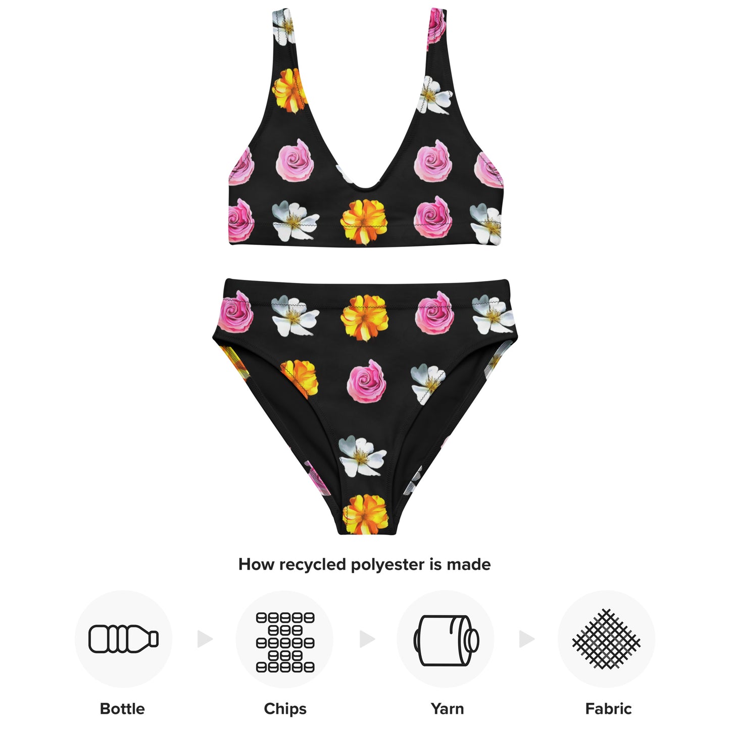 Summer Floral Clips Recycled High-Waisted Bikini