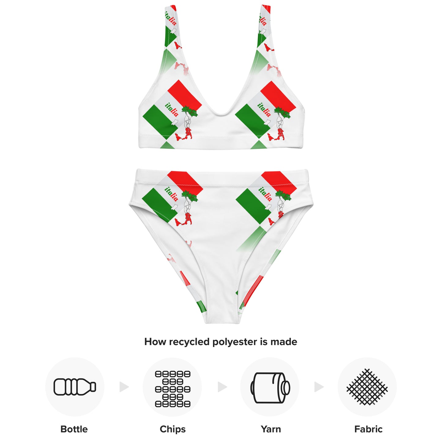 Elegant Italia-Italy Flag And Map Recycled High-Waisted Bikini
