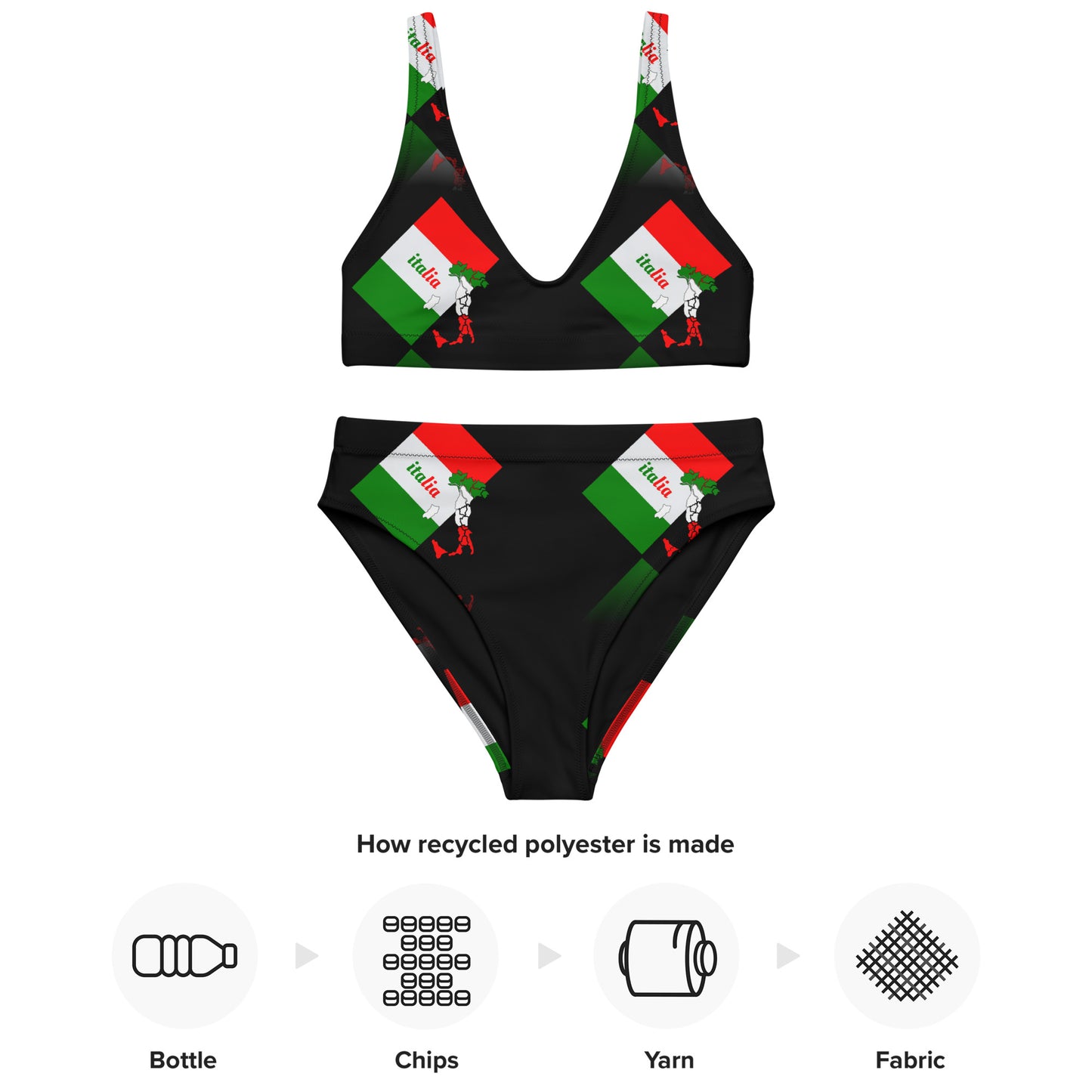 Elegant Italia-Italy Flag And Map Recycled High-Waisted Bikini