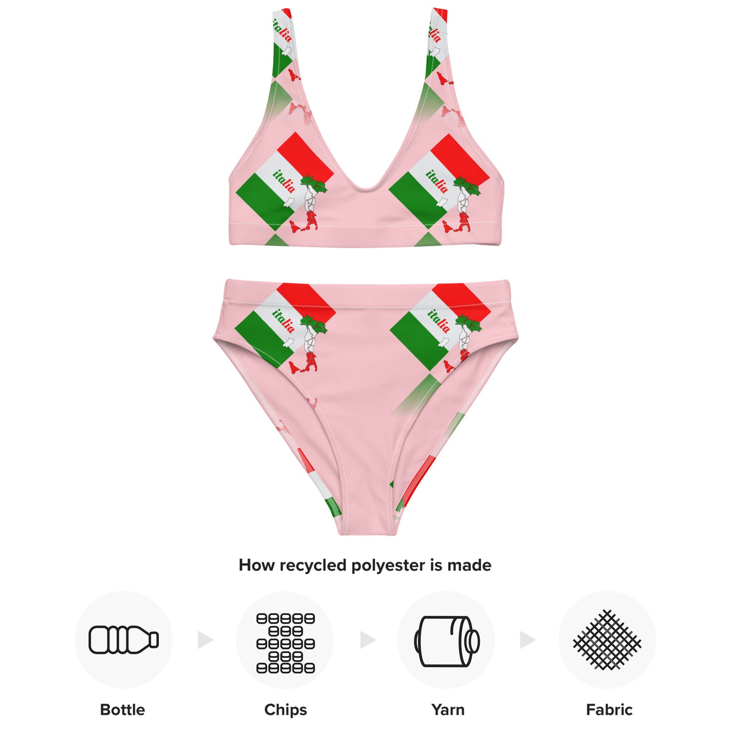 Elegant Italia-Italy Flag And Map Recycled High-Waisted Bikini