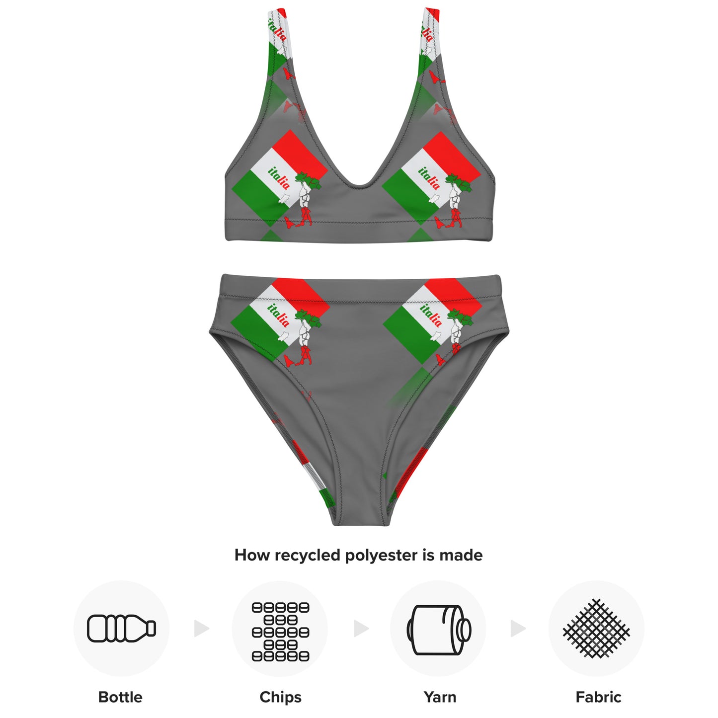 Elegant Italia-Italy Flag And Map Recycled High-Waisted Bikini