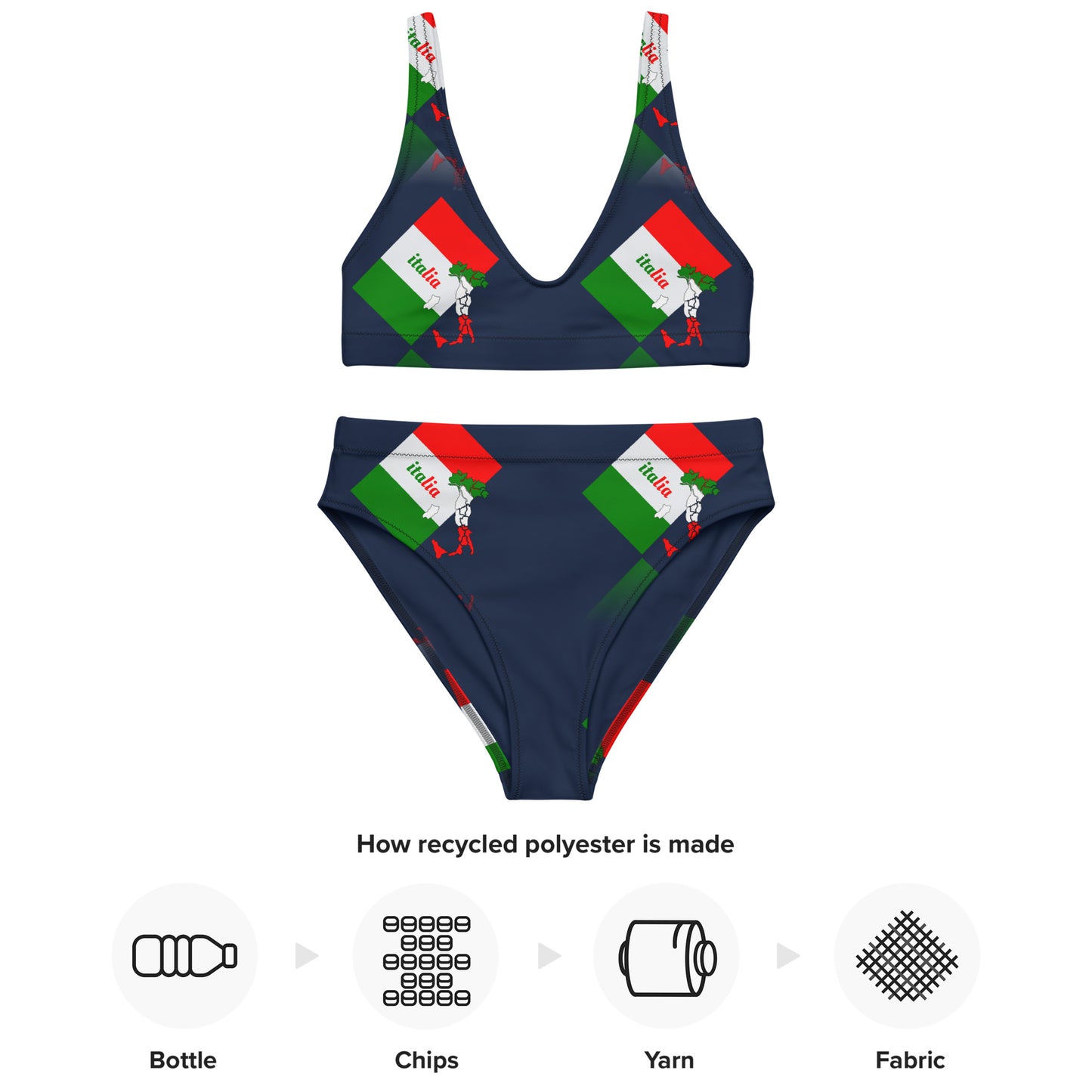 Elegant Italia-Italy Flag And Map Recycled High-Waisted Bikini