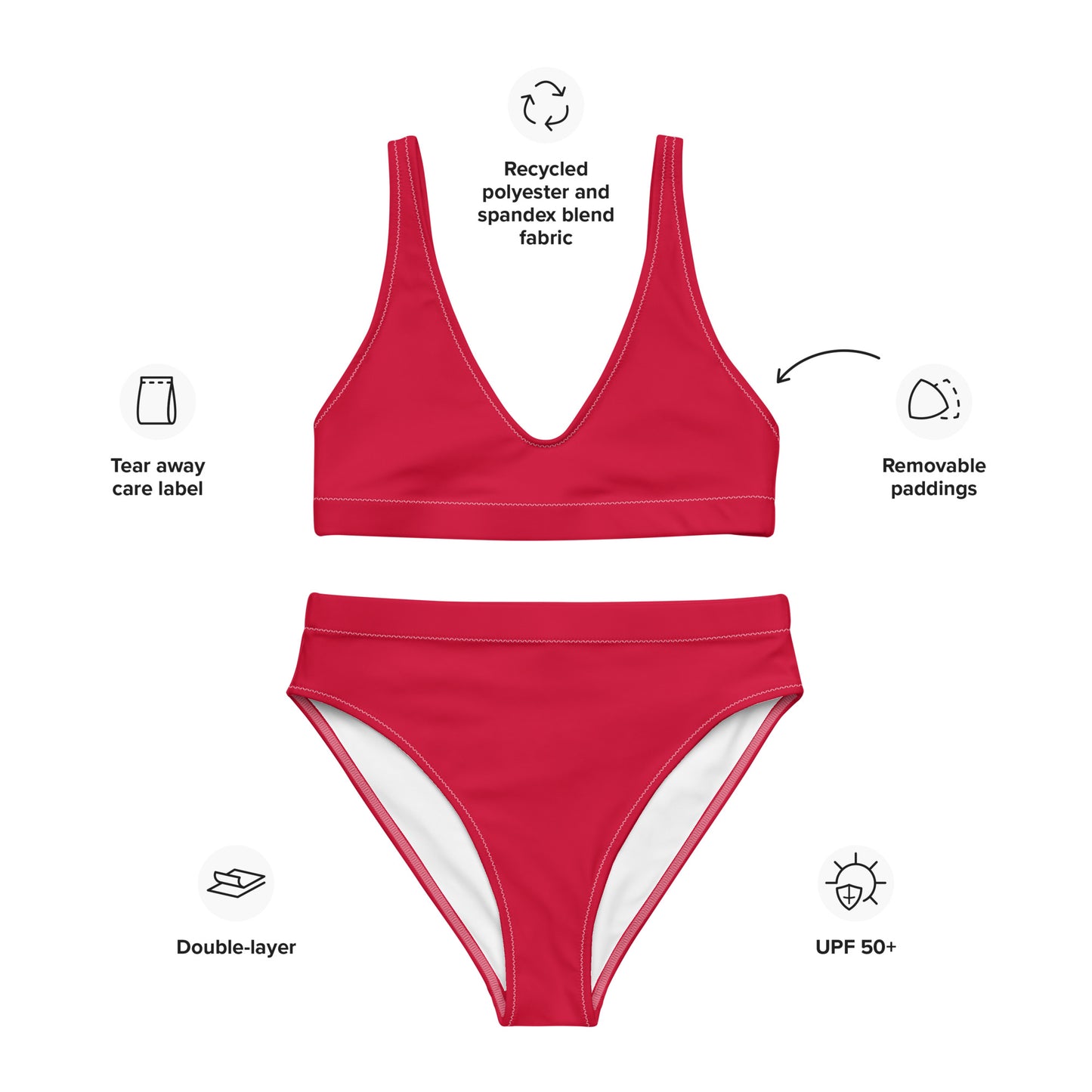 Cherry Red Recycled High-Waisted Bikini