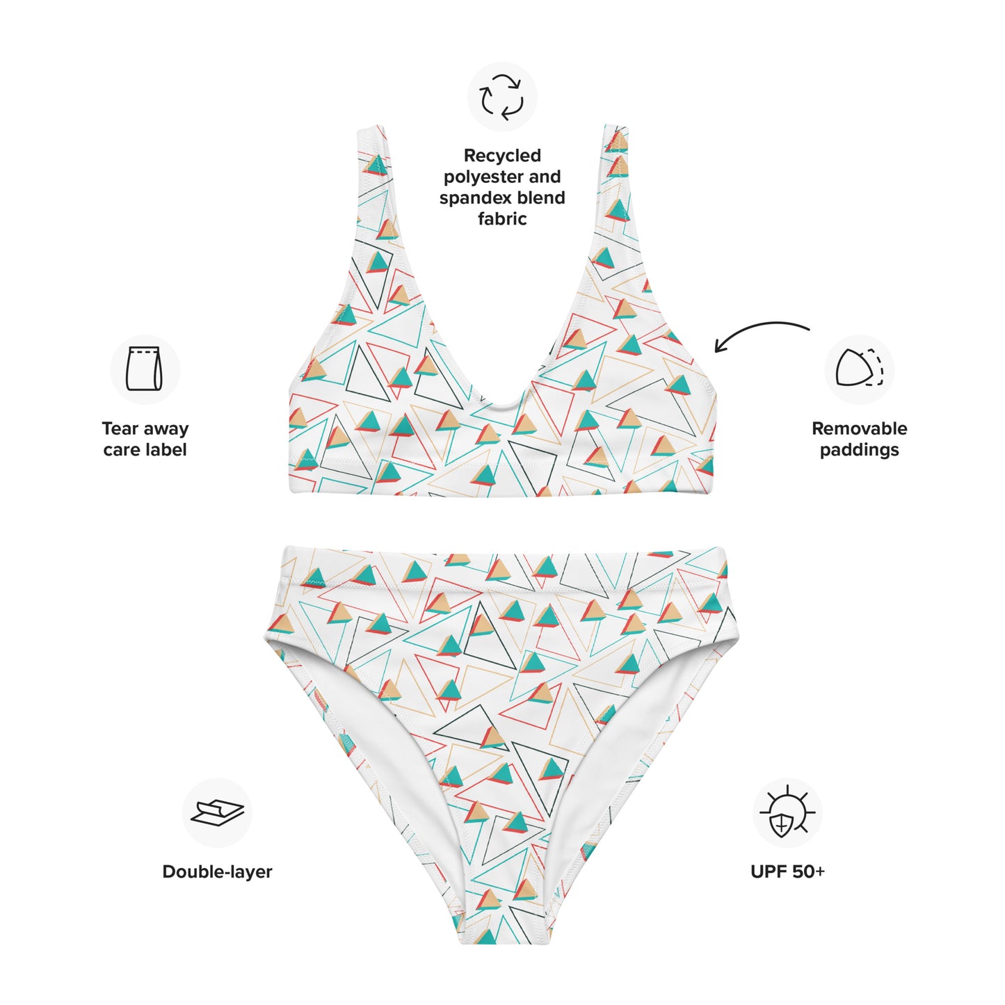Triangular Candied Recycled High-Waisted Bikini - Multiple Colors