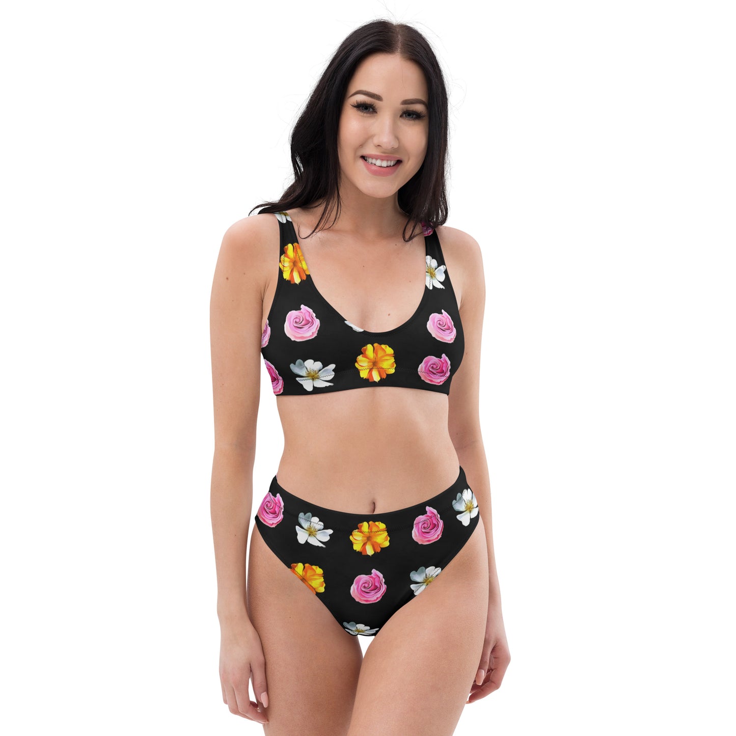 Summer Floral Clips Recycled High-Waisted Bikini