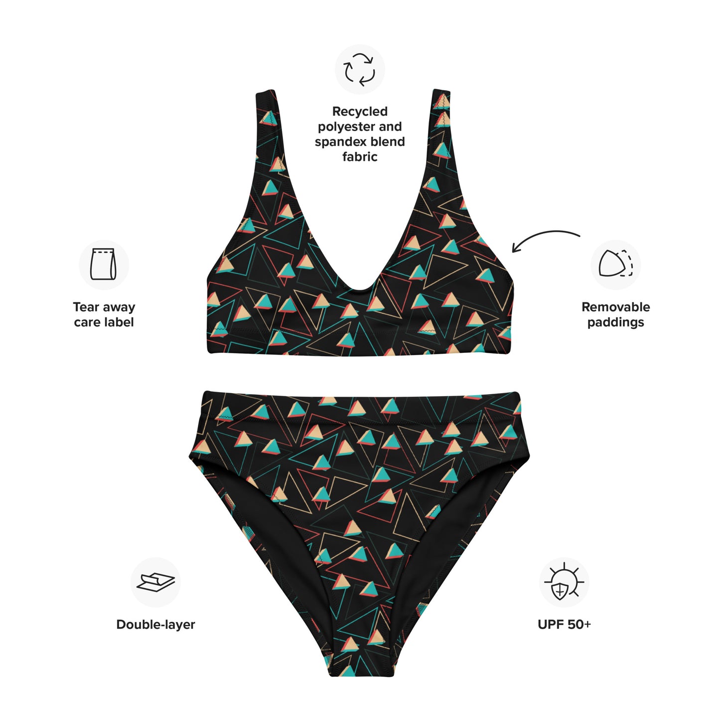Triangular Candied Recycled High-Waisted Bikini - Multiple Colors