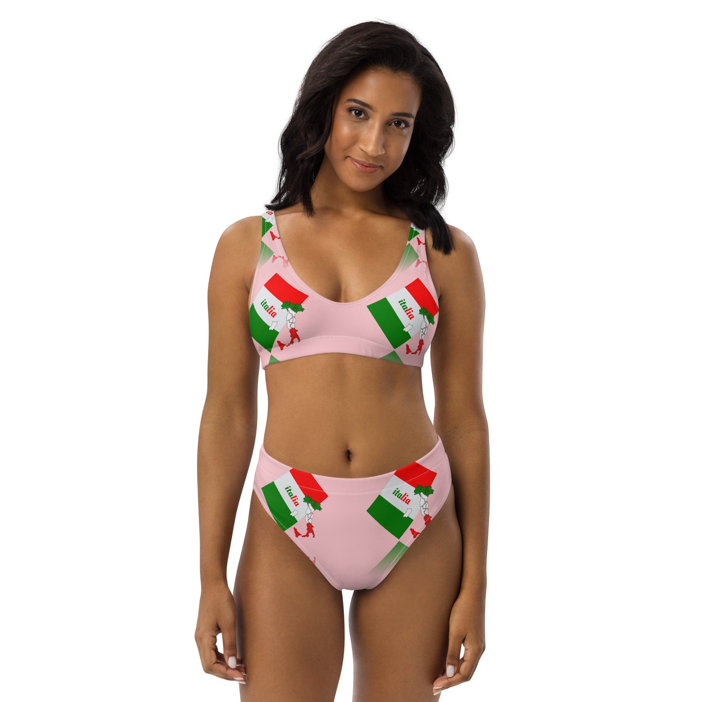 Elegant Italia-Italy Flag And Map Recycled High-Waisted Bikini