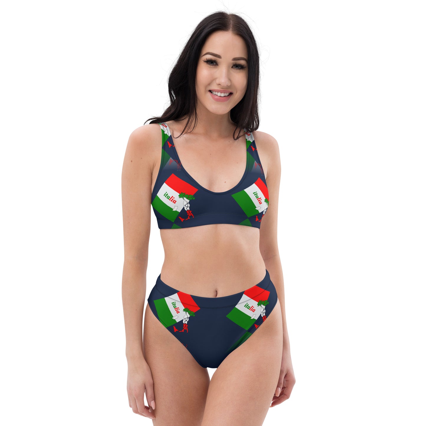 Elegant Italia-Italy Flag And Map Recycled High-Waisted Bikini
